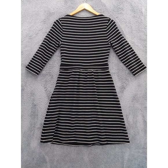 Boden Black White Stripe 3/4 Sleeve Fit Flare Dress US 8R - Picture 8 of 9